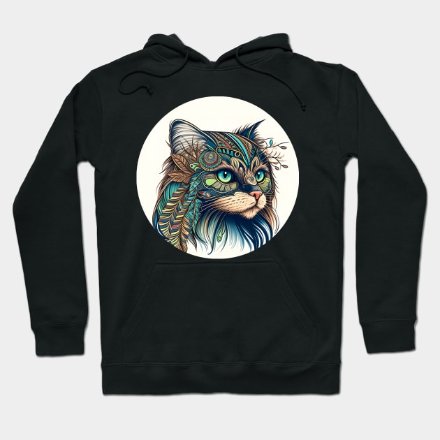 Colorful Cat Hippy Lover - Lady Cat BoHo Hoodie by WilliamHoraceBatezell